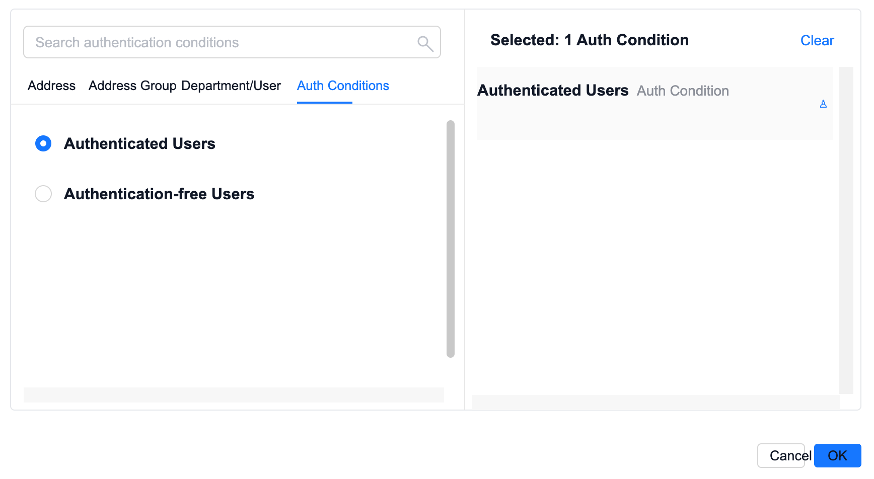Use authentication condition 2 in policy