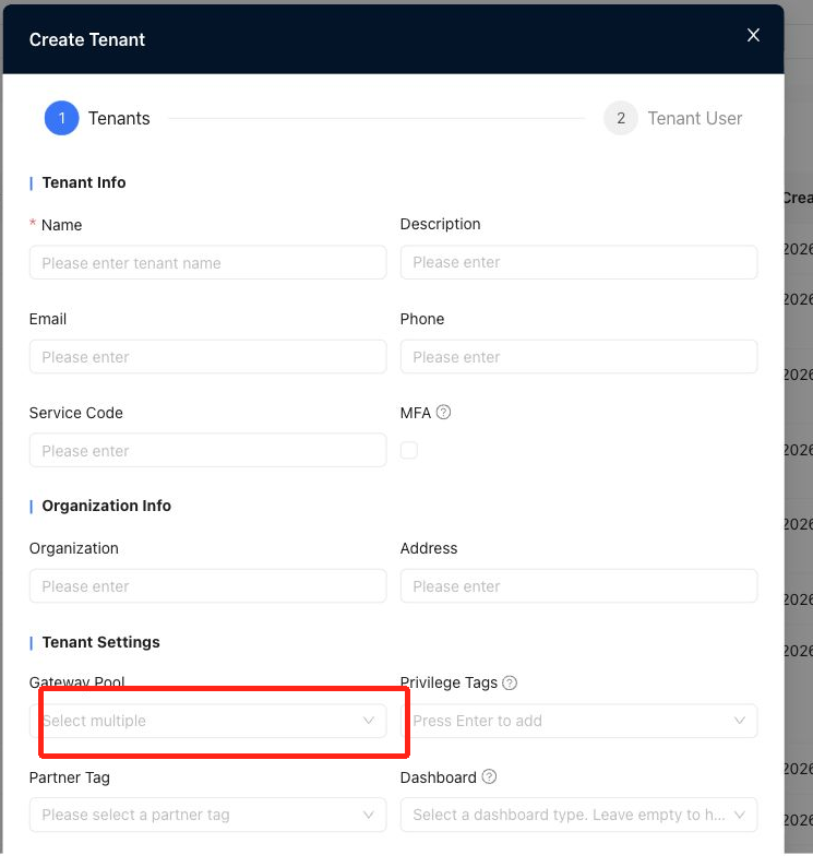 Create Tenant