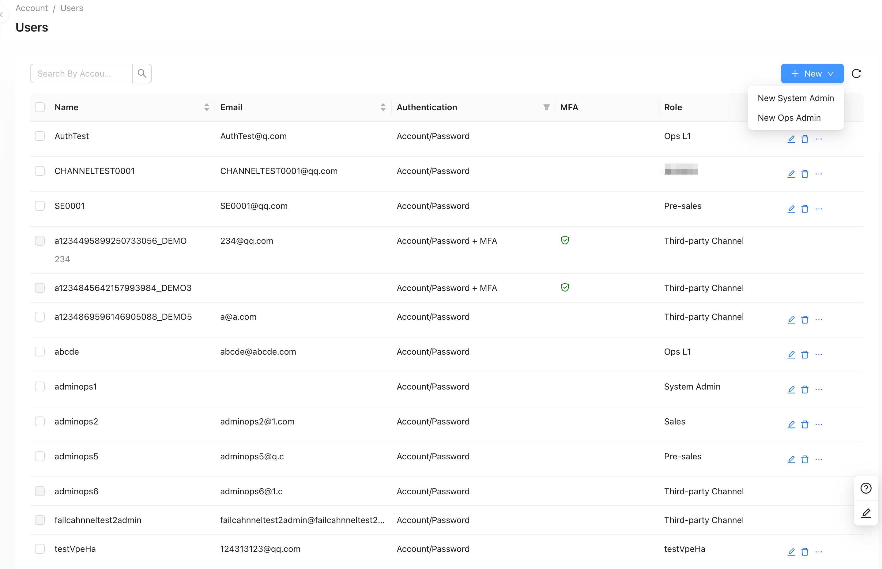 New User Menu