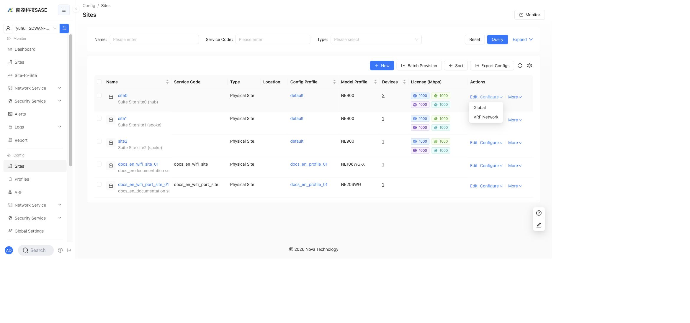 Configure menu