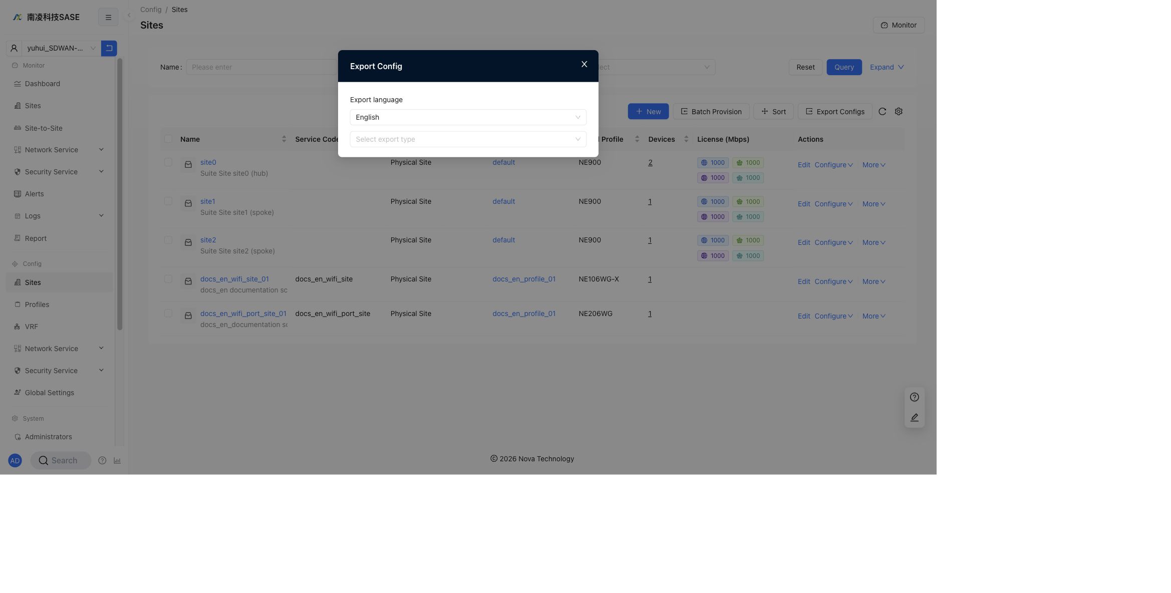 Export config