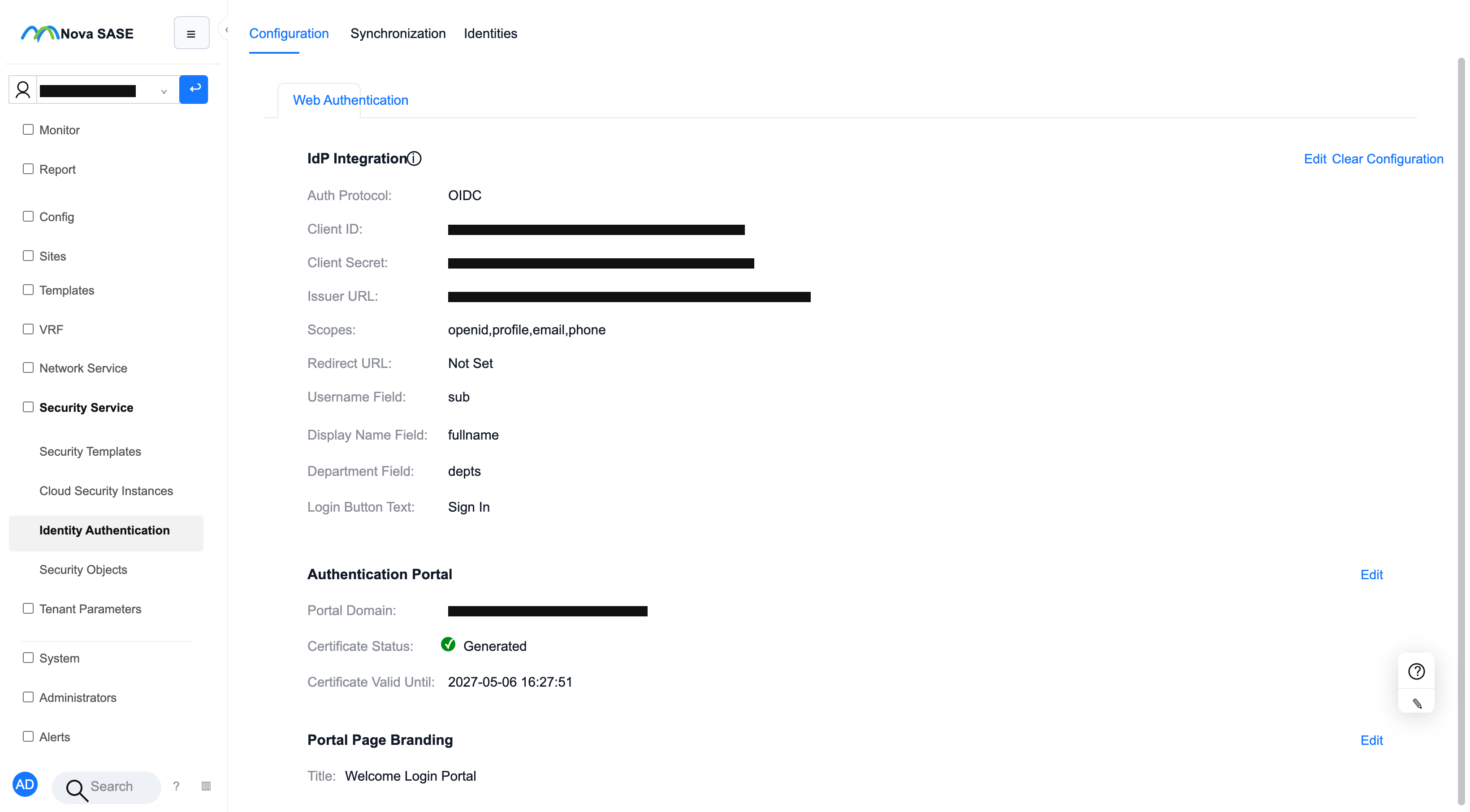 Tenant Authentication Configuration 1