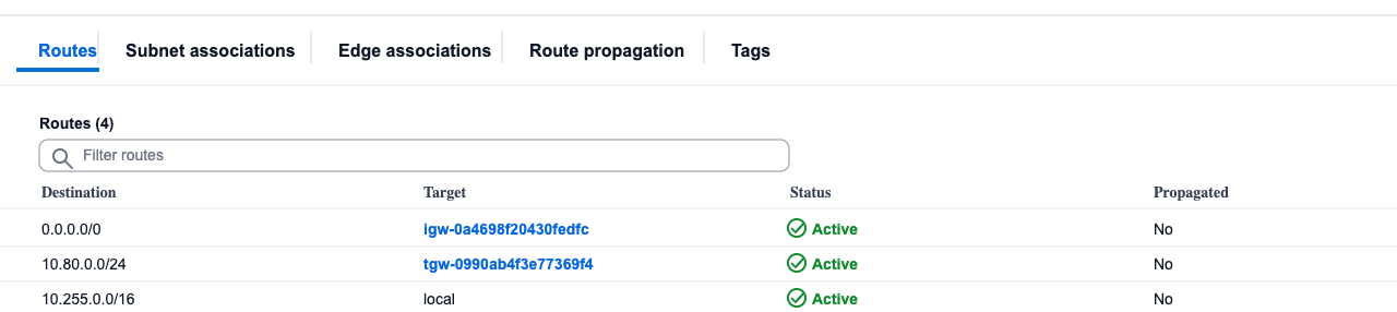 VPC1 routing table configuration