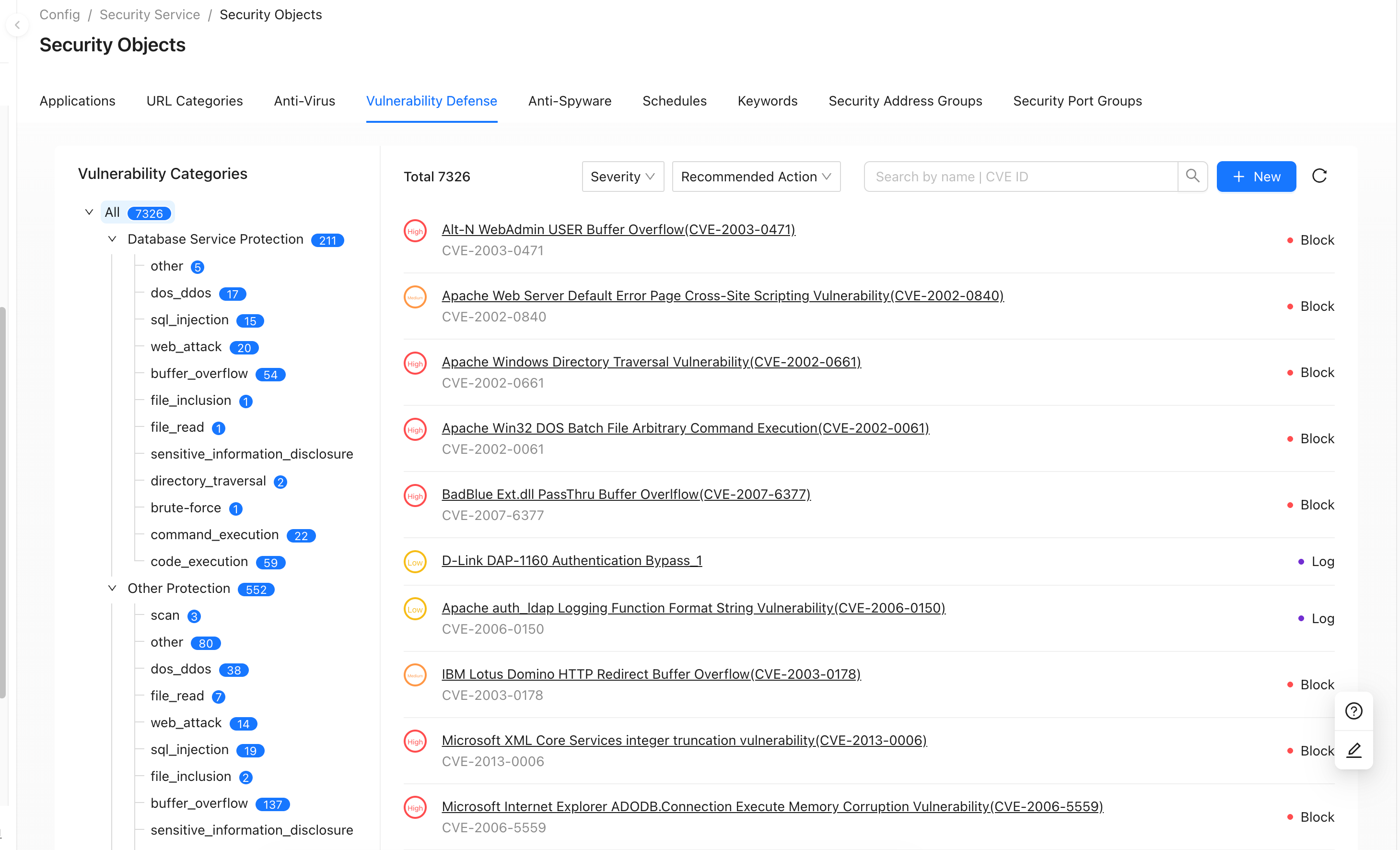 Security Service vulnerability protection