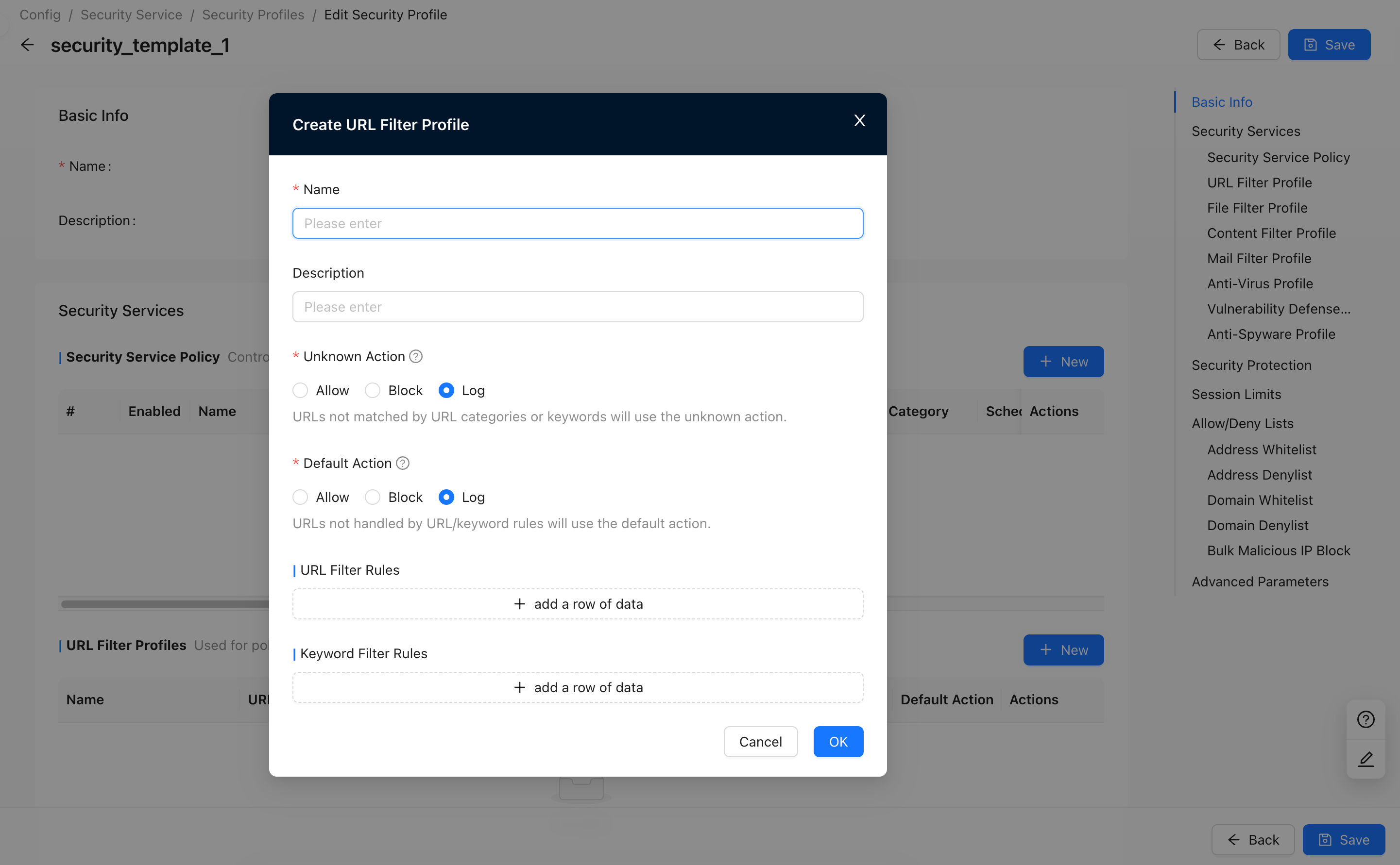 New URL Filtering Profile