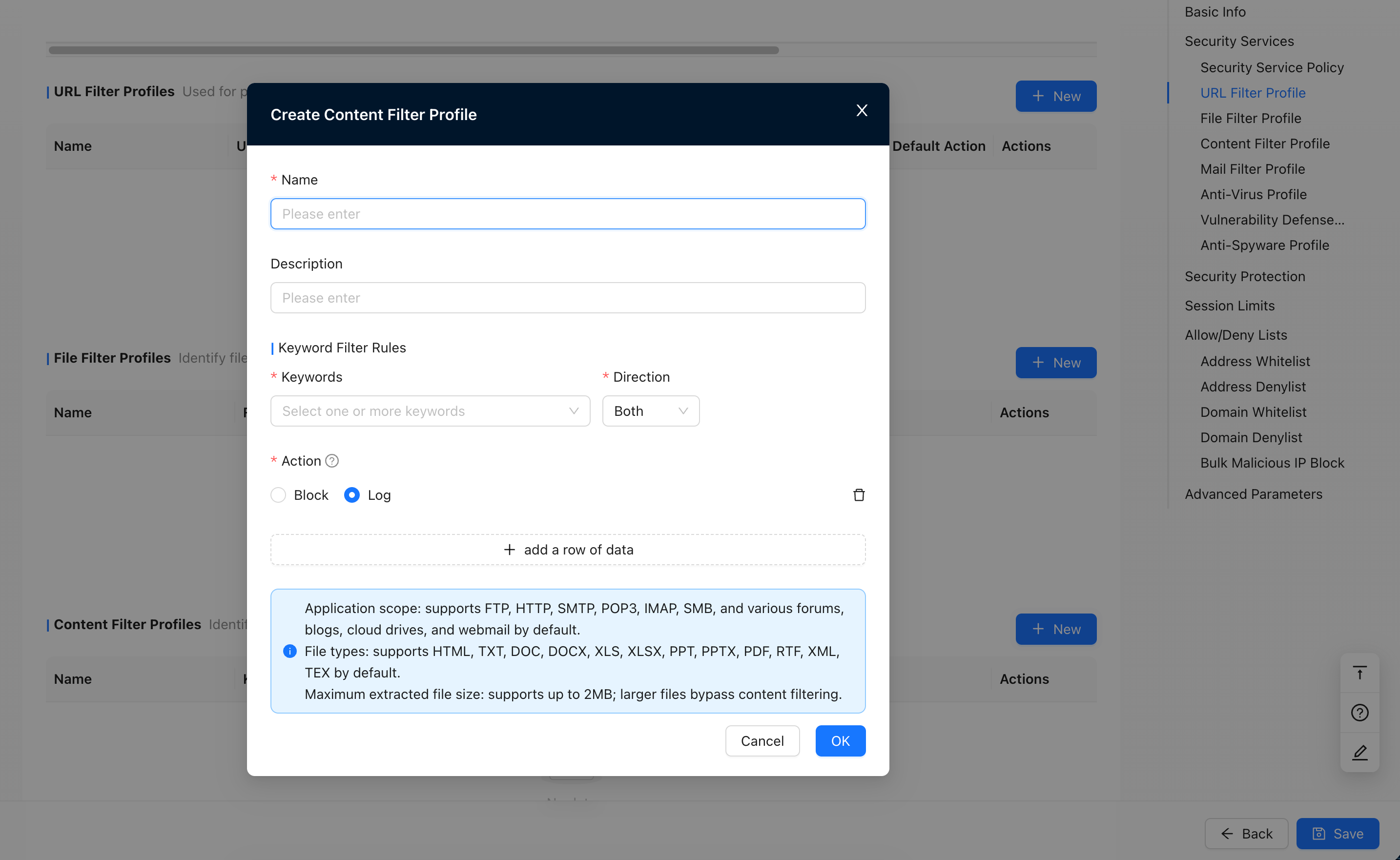 New Content Filtering Profile
