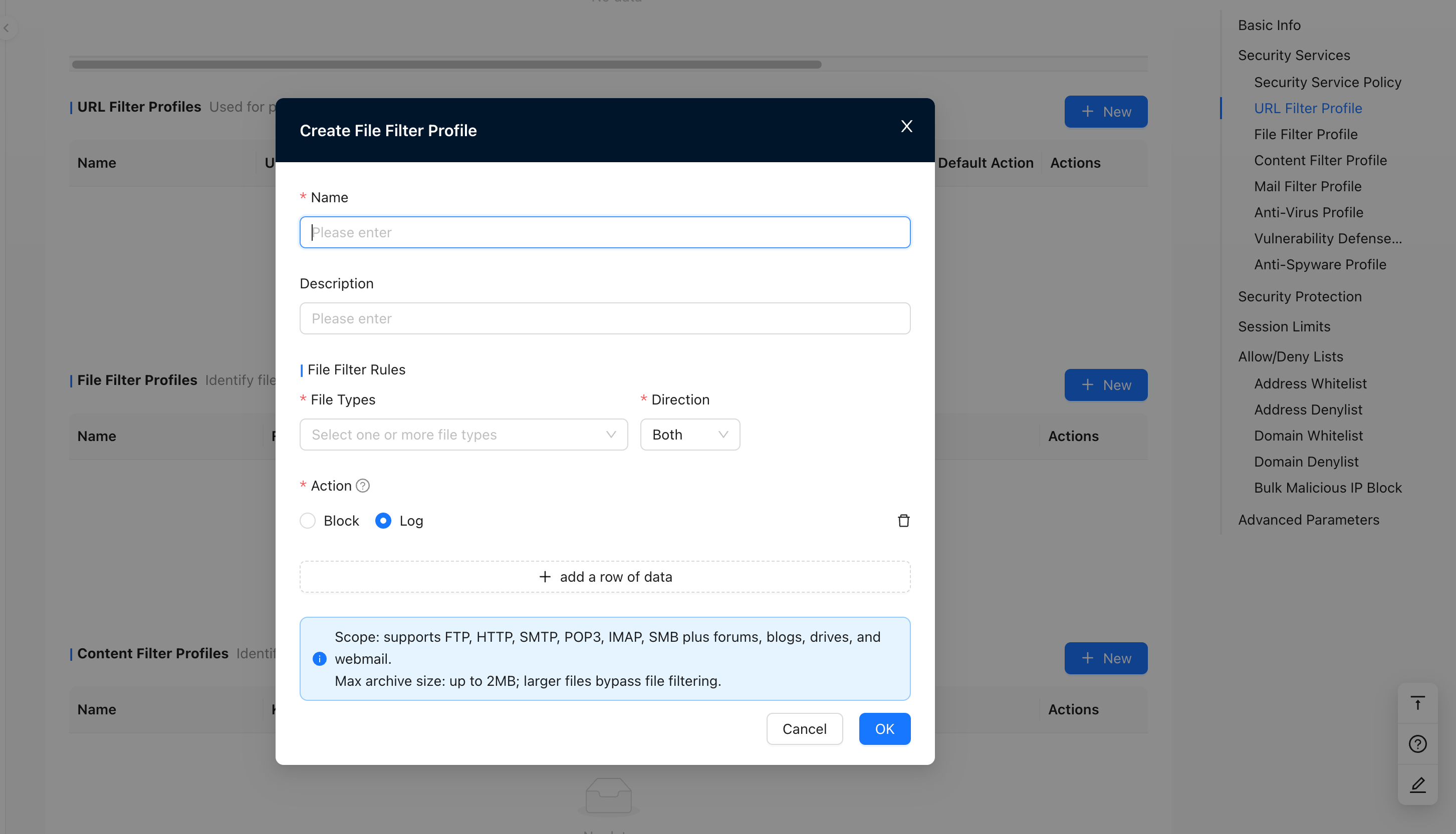 New File Filtering Profile