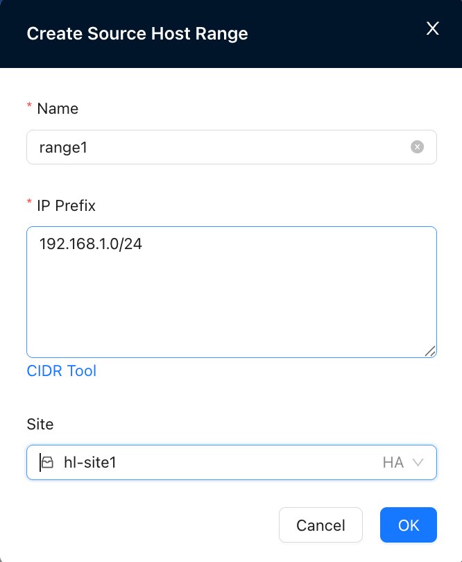 Create Source Host Range