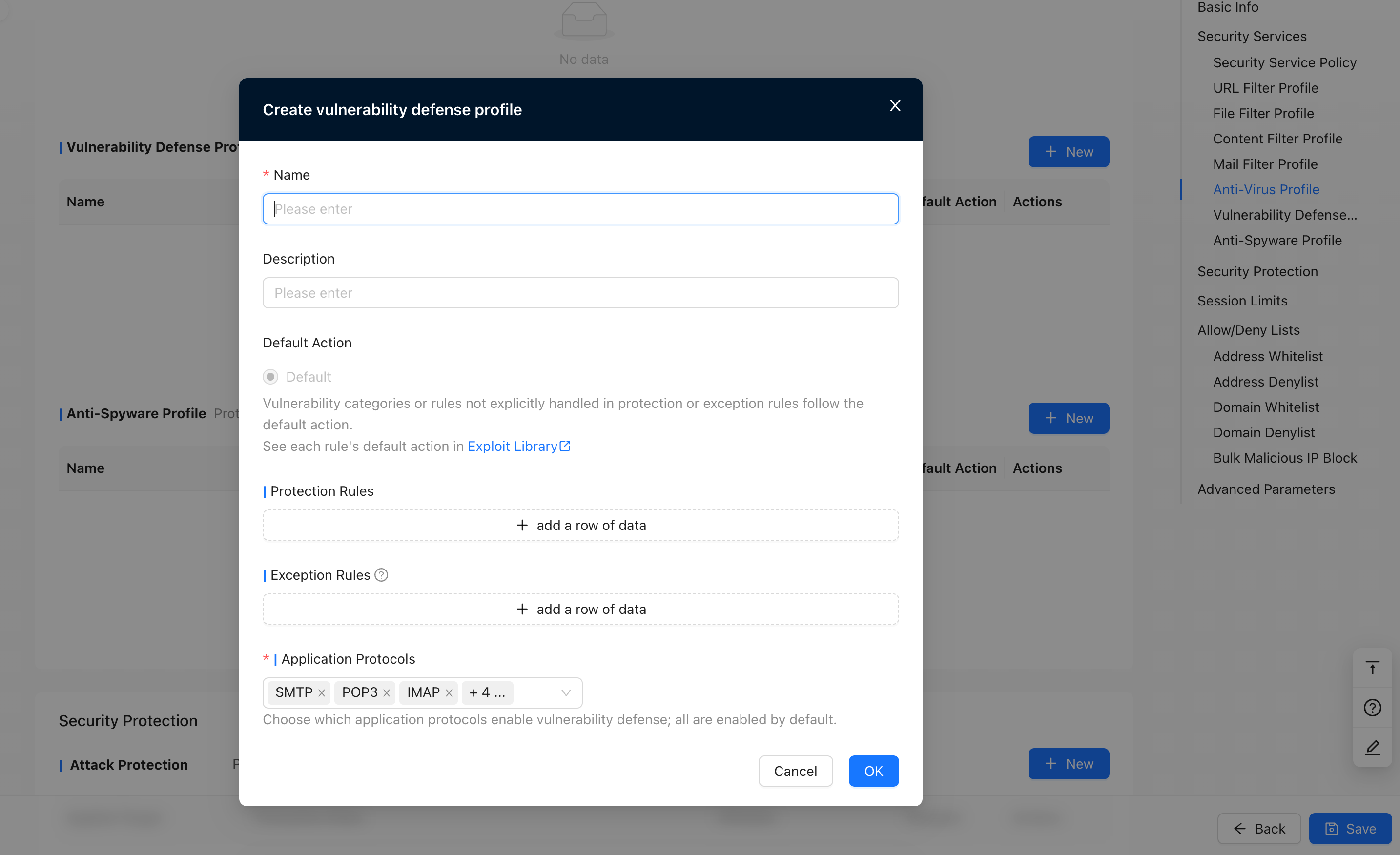 New vulnerability protection configuration file