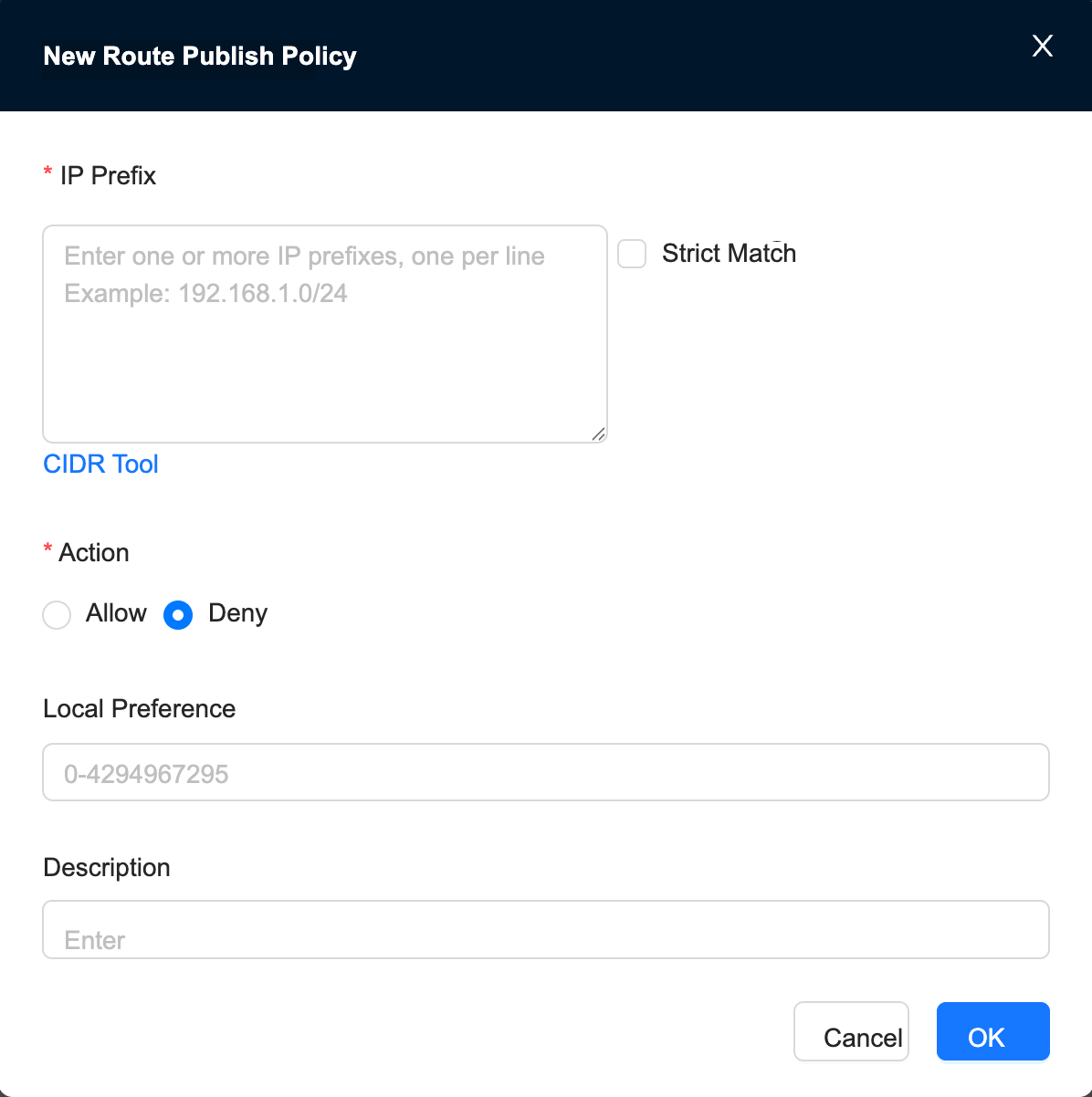 New route publishing policy