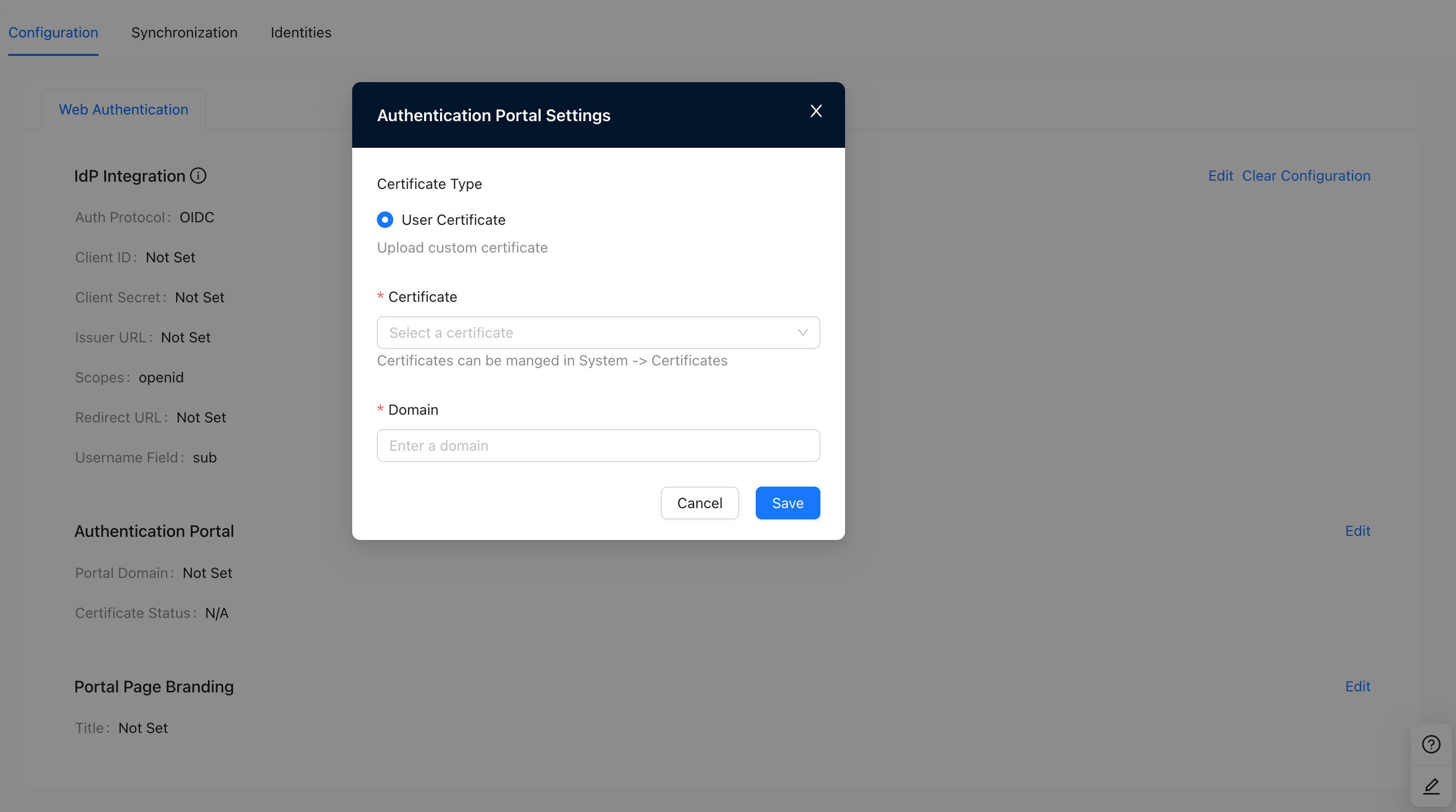Authentication Portal Save